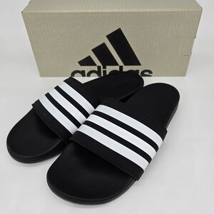 New adidas Adilette Comfort Slides Black White Women's Shoes Size 12